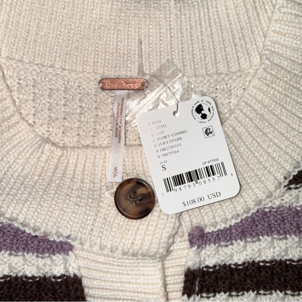 Free People Lila Stripe Cardi Ivory Combo Size Small - Picture 5 of 6